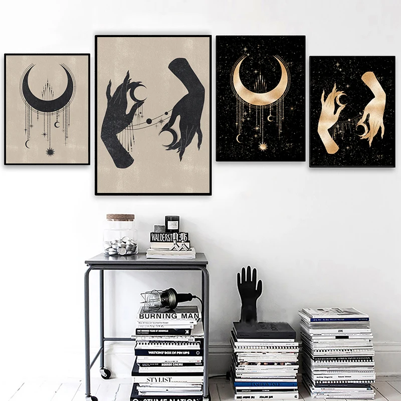 Celestial Canvas Painting Wall Pictures Abstract Minimalist Moon Phases Witchy Art Prints Living Room Gallery Boho Decor