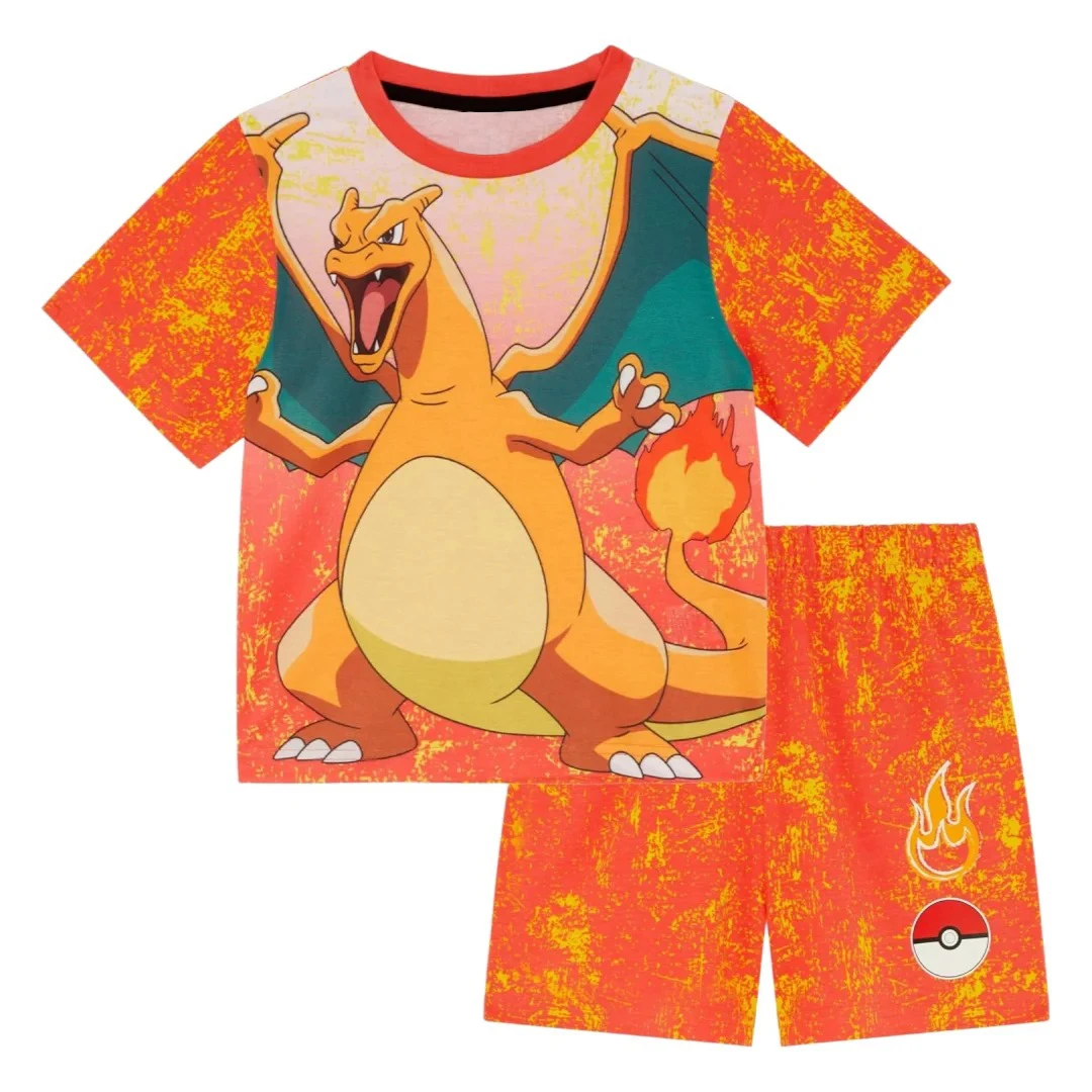 

Potdemiel Anime Charizard Pocket Monster Pajama Set T-Shirt & Shorts Family Summer Breathable Quick Dry Homewear for Adults Kids