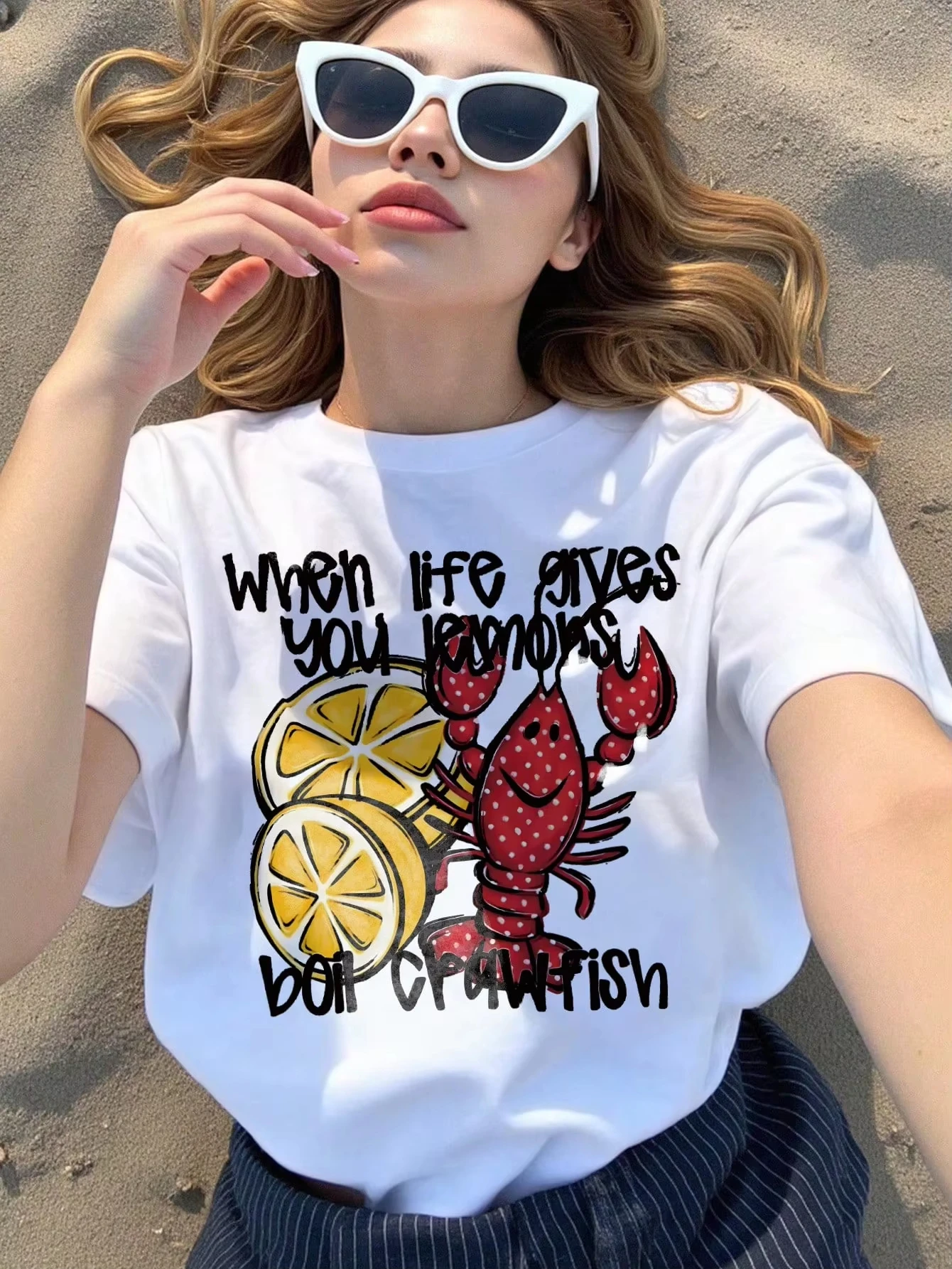 

When Life Gives You Lemons Printed Woman T Shirts Hip Hop Crewneck T-Shirts Summer Cotton Clothes Y2K All-Match Short Sleeve