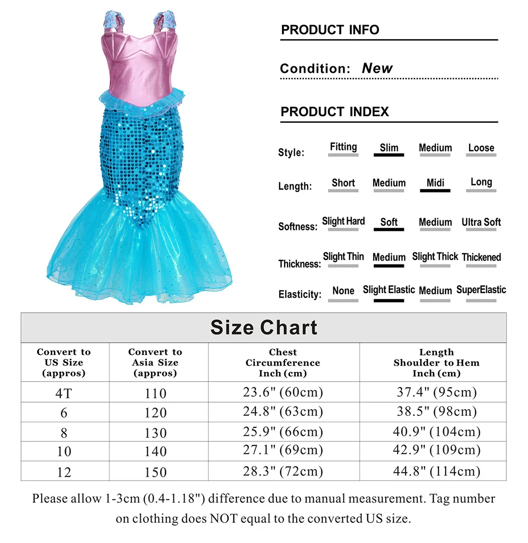 Jurebecia-Disfraz de sirena para niña pequeña, traje de princesa, accesorios de lentejuelas, juego de simulación, regalo de cumpleaños y Halloween