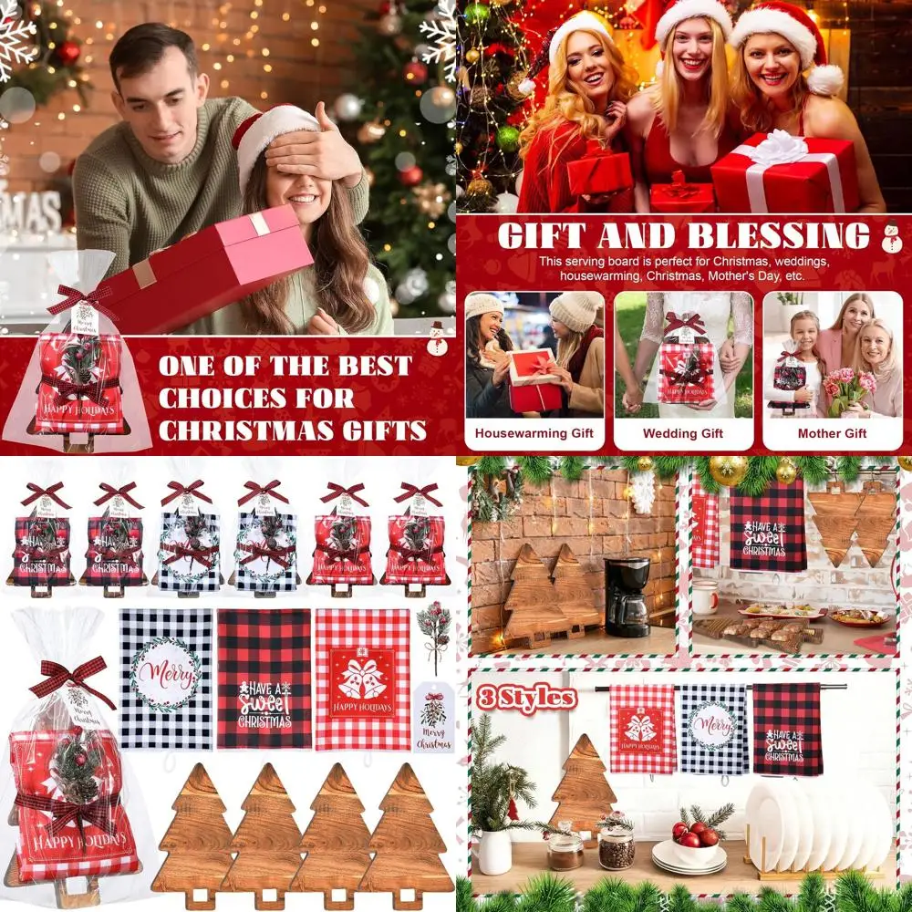 

Bulk Christmas Kitchen Gifts: Wooden Cutting Boards, Charcuterie Sets, Towels, Pine Branches & Tree-shaped Decor