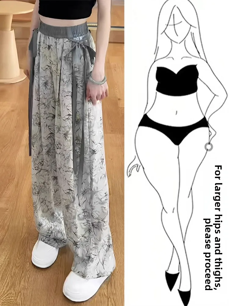 

Роскошные брендовые широкие брюки с высокой талией, прямые брюки с цветочным принтом Water-Media, свободные брюки длиной до пола для женщин