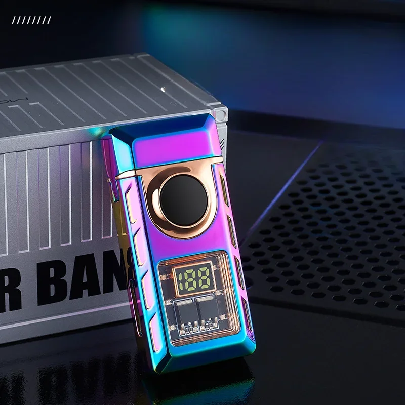 New electronic pulse cigarette lighter, gas and electric, digital display, double arc, windproof, butane gas lighter