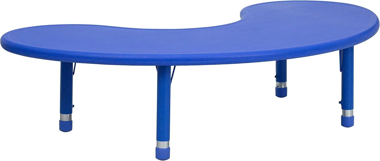 Flash Furniture 35''W x 65''L Half-Moon Blue Plastic Height Adjustable Activity Table