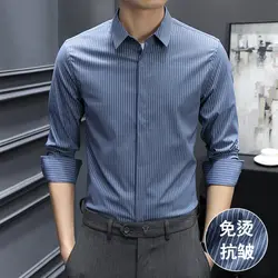 2-c2 Shirt Heren Lange Mouwen Lente En Zomer Koreaanse Stijl Casual Zakelijke Formele Kleding High-End Geen-Ijzer Anti-Rimpel Gestreept