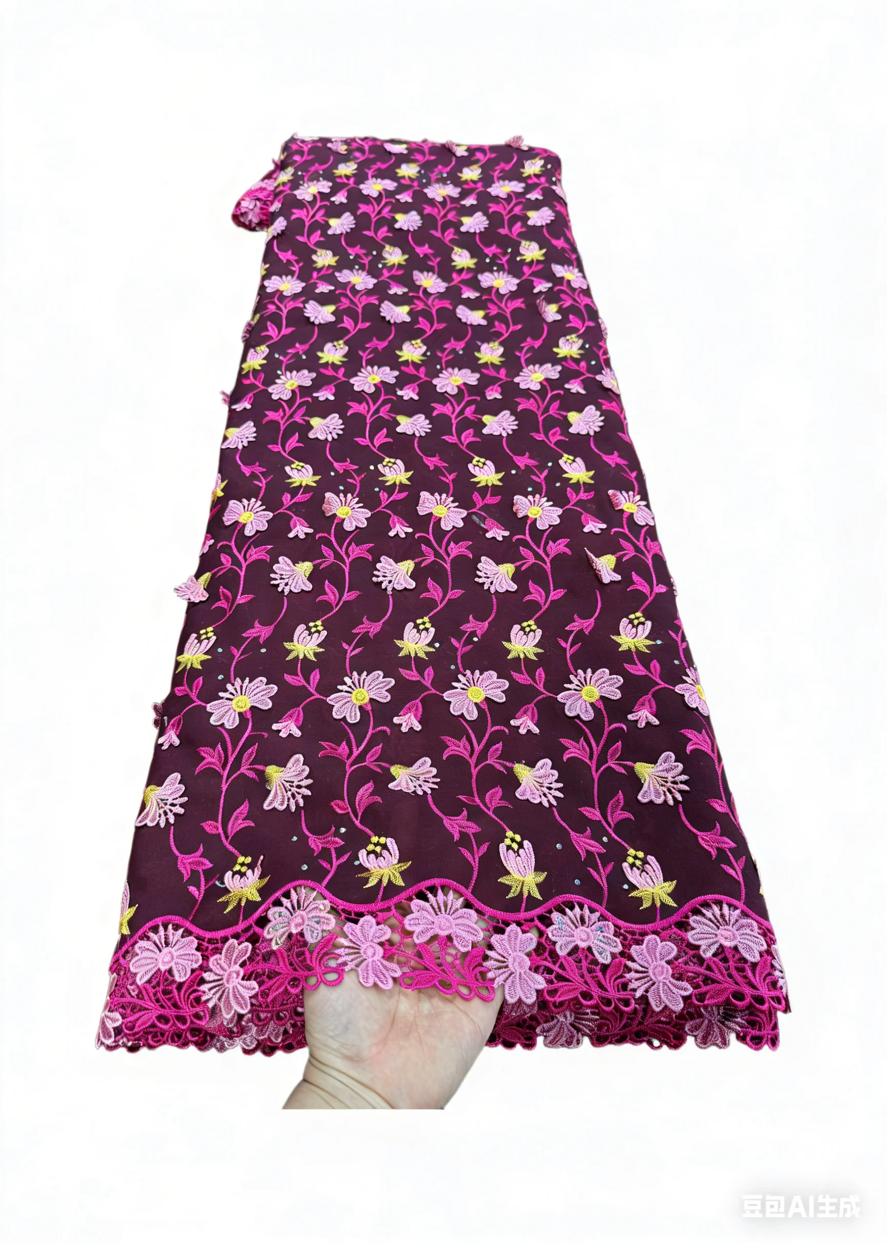 Luxury African Lace Fabric  African Lace Fabric 5 Yards 3D Floral Embroidery Cotton Lace For Aso Ebi Bridal Evening Gown