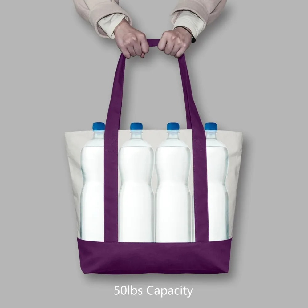 حقائب قماشية مكونة من 6 قطع قابلة لإعادة الاستخدام مع جيب خارجي، وإغلاق بسحاب علوي، مثالية لتسوق البقالة والأساسيات اليومية