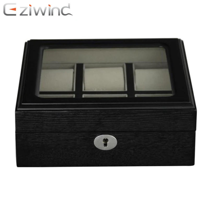 Eziwind SP-06HW Black 6 slots Wooden Display Case Watch Case For Boyfriend Fathers Day Birthday Gifts