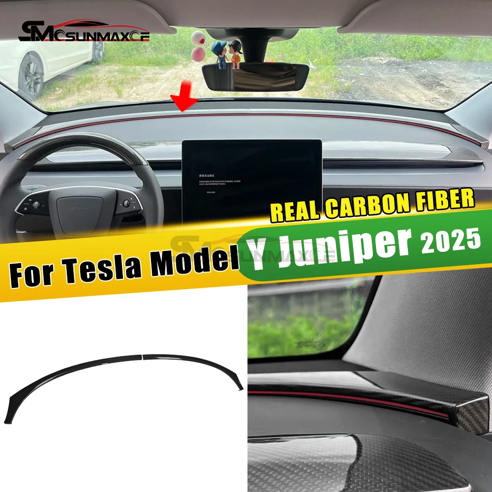 

Real Carbon Fiber Car Instrument Panel Atmosphere Light Decorative Strip Interior Accessories for 2025 Tesla Model Y Juniper