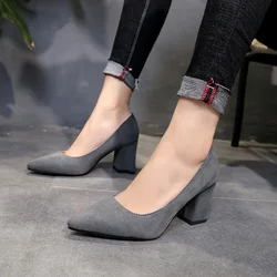 Sapato feminino autunno scarpe da lavoro da donna cashmere testa tonda scarpe casual tacco alto piattaforma tacco basso scarpe comode WSH3183