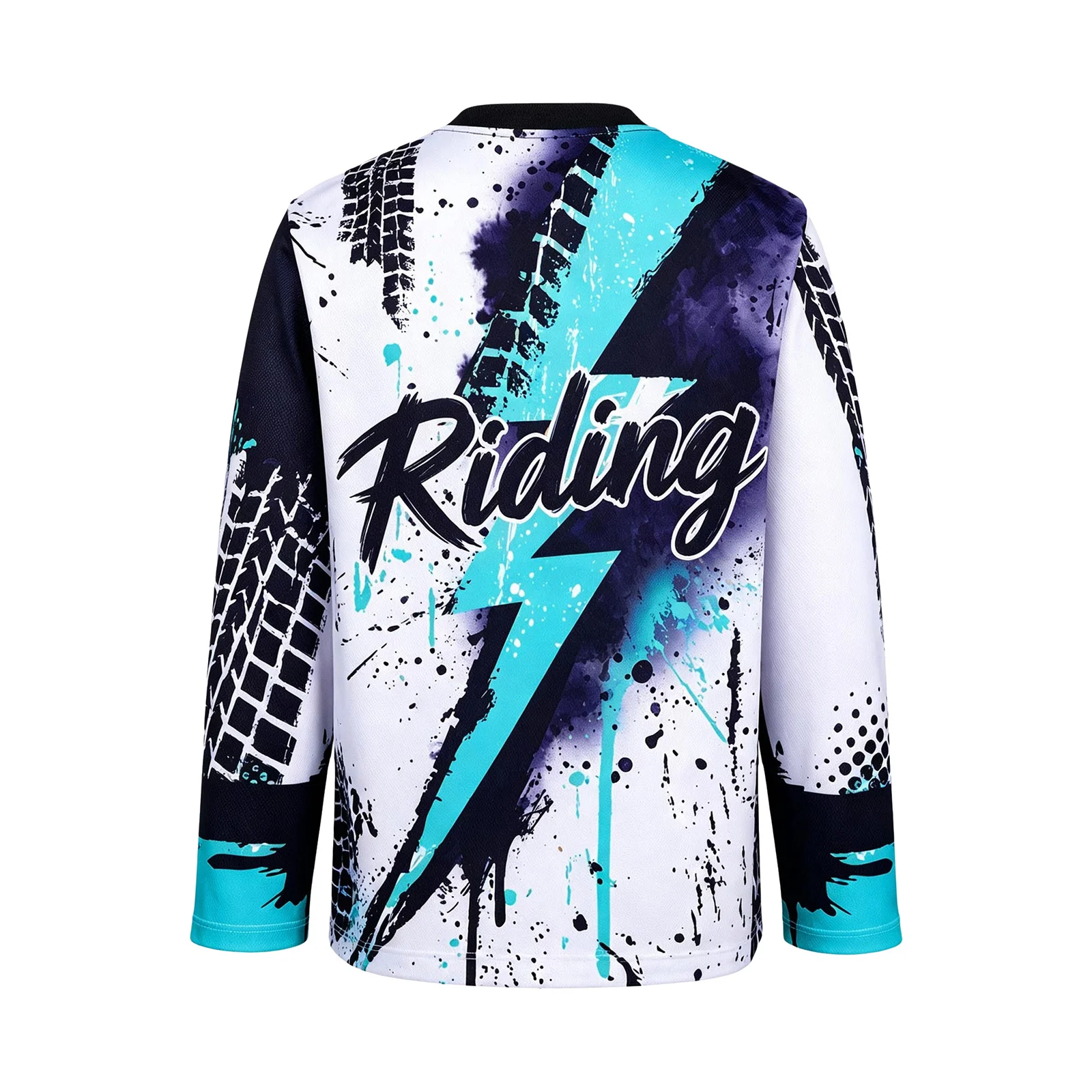 Jungen Dirt Bike Trikot Kinder Motocross Shirt Langarm Schnelltrocknend MTB Radsport-Oberteil Graffiti-Reifendruck Motocross-Trikot – Detail 5