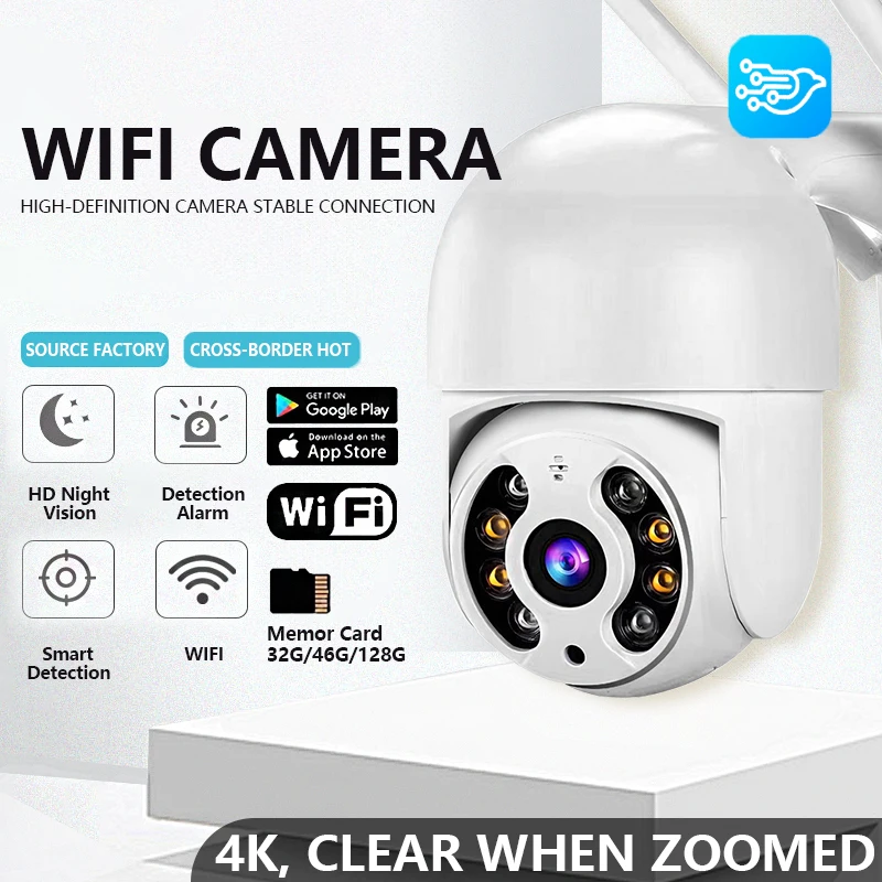 WiFi Security Camera with Visual Alarm Color Night Vision Wireless Outdoor Indoor Wall Mount Motion Detection Home Surveillance