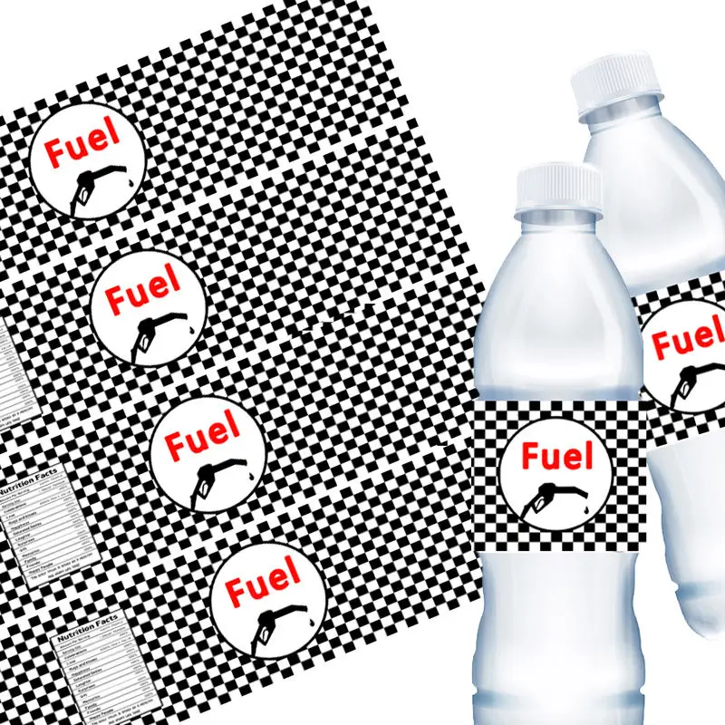 Novelty Race Car Bottle Wraps Stickers Black and White Racing Birthday Party Supplies Fuel Party Decorations