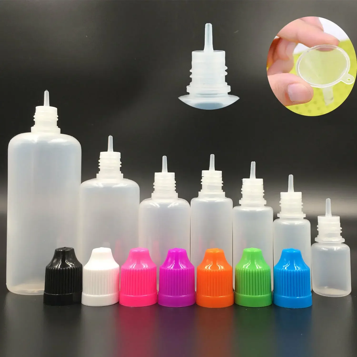 20pcs 5ml/10ml/15ml/20ml/30ml/50ml/100ml/120ml Empty LDPE Plastic E Liquid Juice Dropper Eye Bottles Long Tip Cap Vape Container