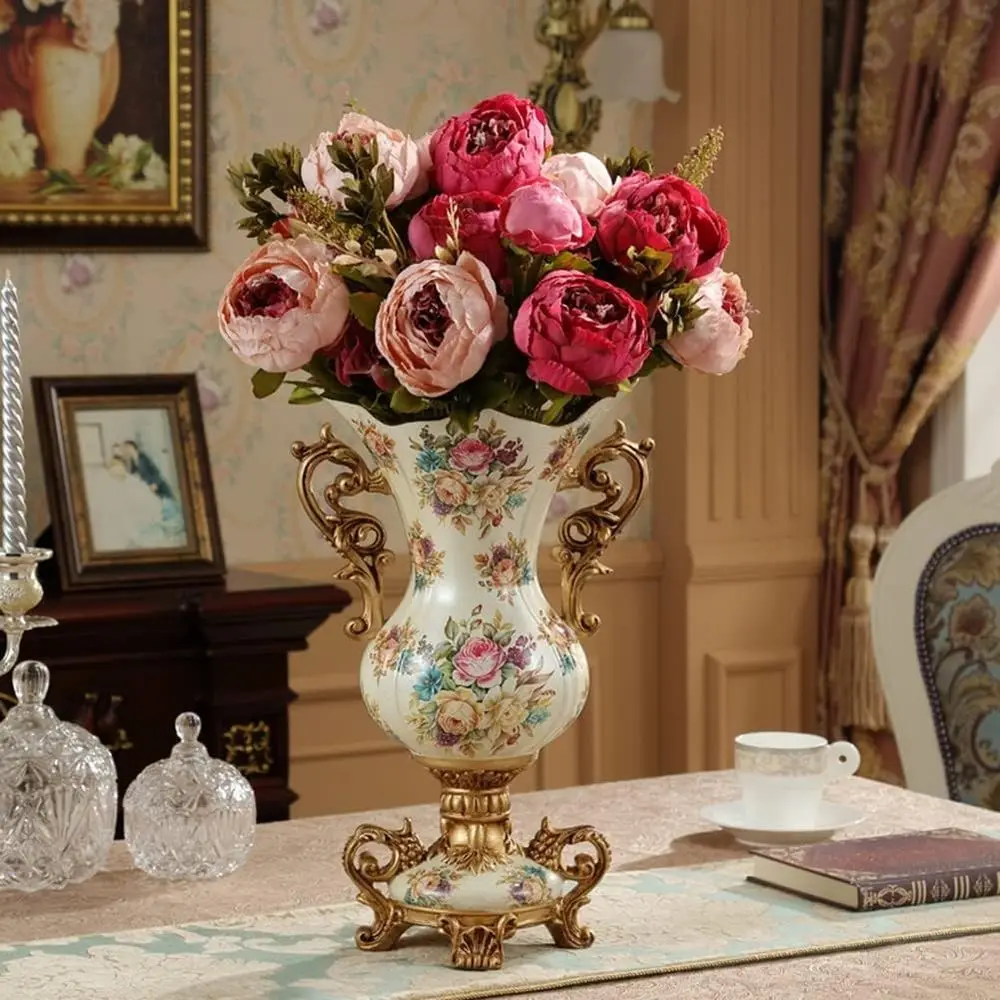 Elegant Large lower Vases Table Centerpiece or Kitchen Dining Living Room Home Decor, European RetroTall Big Resin lowers Chines