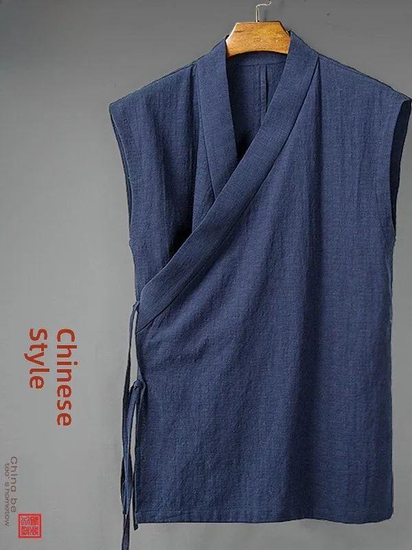 

Men's Summer Linen Vest Hanfu Sle Svel T Top Cotton Linen Blend Casual Wear Pure Color Regular Length