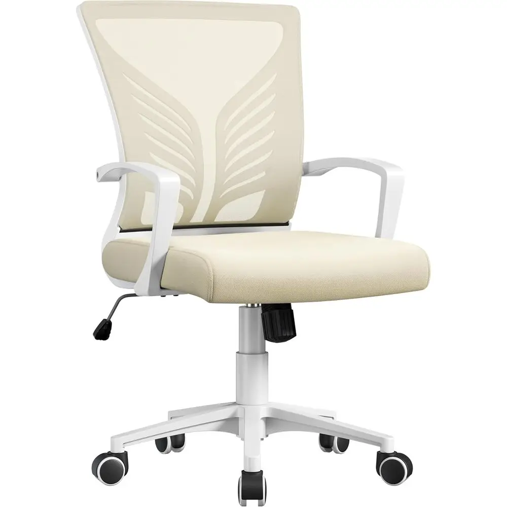 Chaise de bureau en maille respirante, inclinable et pivotante, avec support lombaire, hauteur réglable, capacité de 300 lb, beige