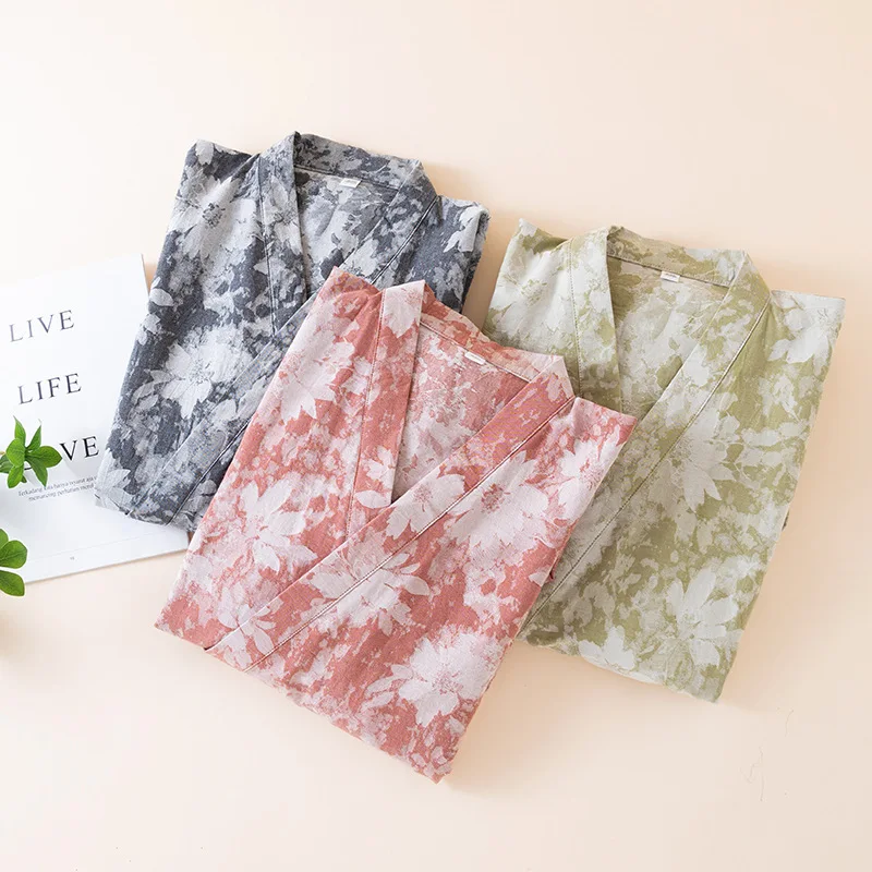 القطن الخالص كيمونو المرأة رداء البشكير الإناث الخريف غرفة ارتداء روب للنوم السيدات ملابس النوم روب استحمام ملابس المنزل