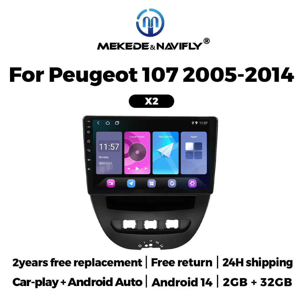

Автомобильное радио NaviFly для Peugeot 107, Toyota Aygo, Citroen C1 2005-2014, беспроводной мультимедийный плеер Carplay Android Auto, 2 Din GPS