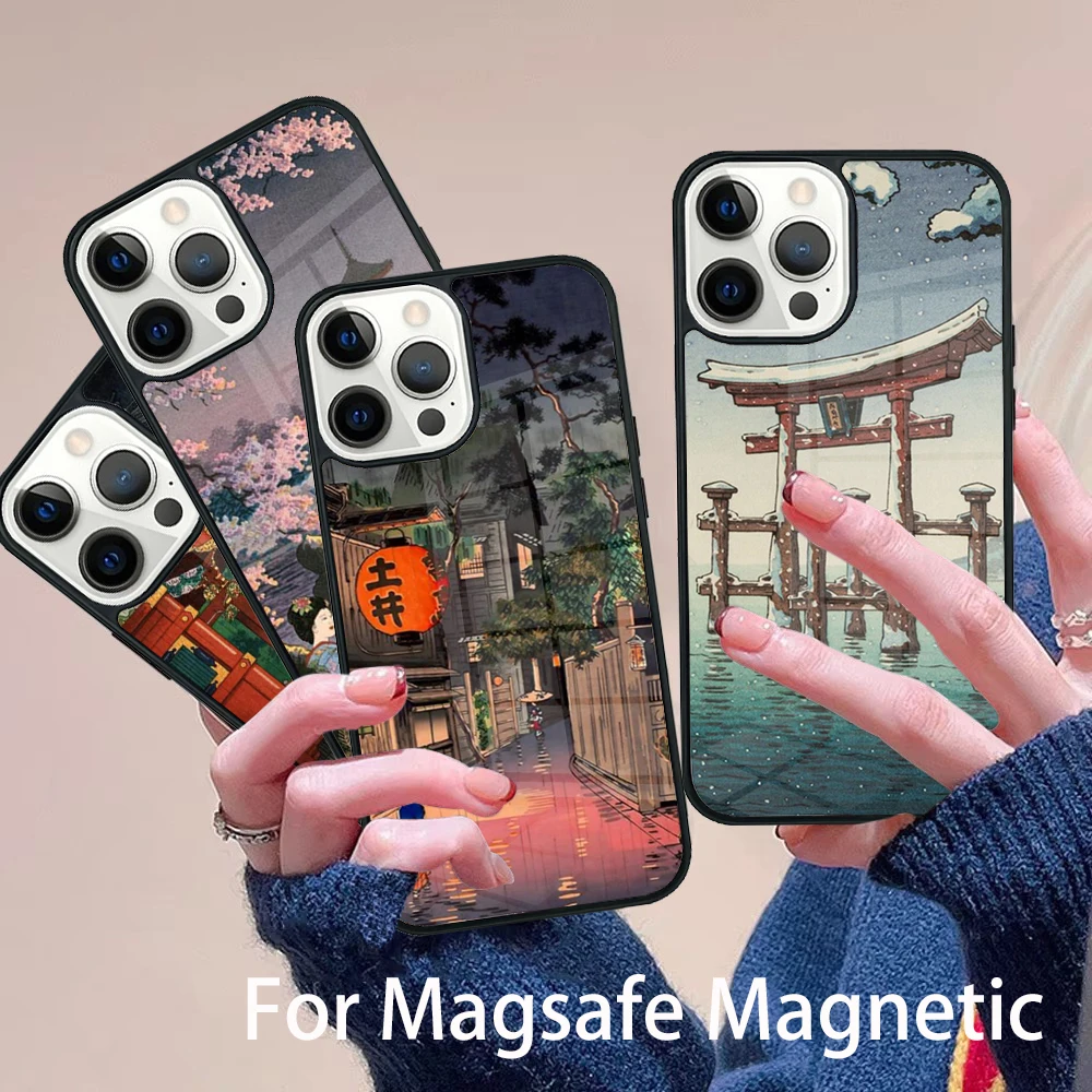 

Ukiyo-e Japanese Art Phone Case Magesafe Magnetic Wireless Charge Cover For IPhone 16 11 12 13 14 15 Pro Max Plus Mini