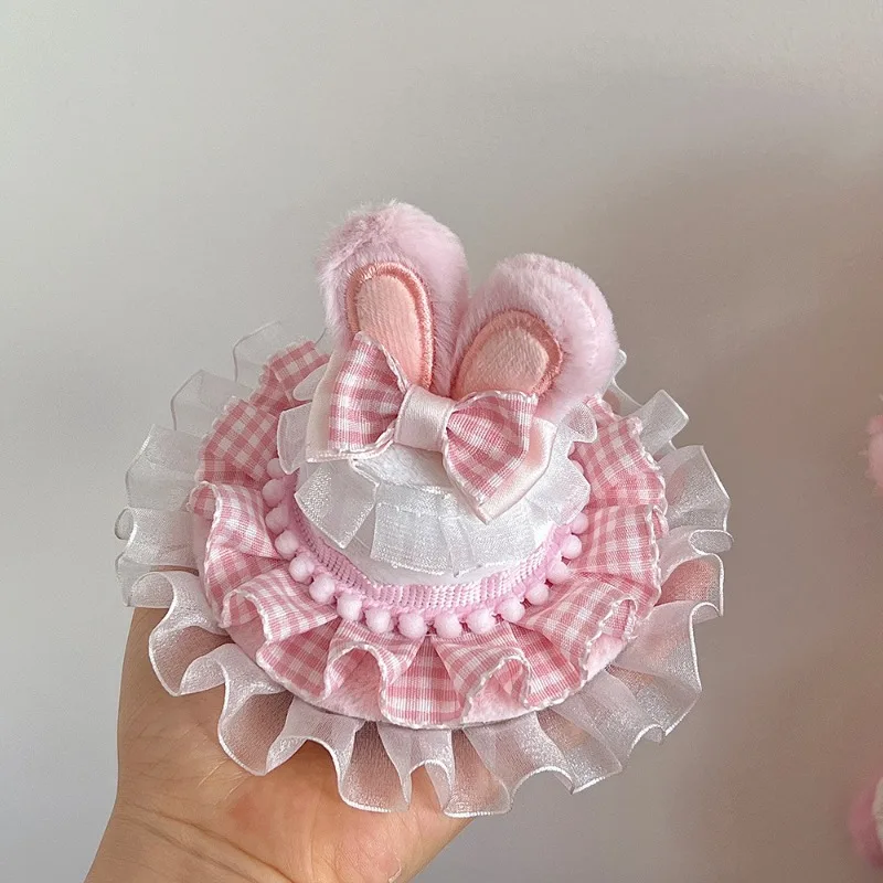 1PC Flat Hat Rabbit Ears Top Hat Headscarf Original Lolita Pink Cute Versatile Elegant Headwear Clothing Accessories