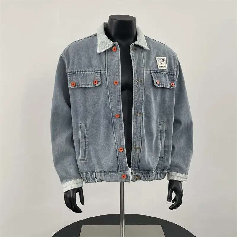 

Vintage Turn-down Collar Denim Jacket Men's Spring and Autumn Casual Loose Washed Shoulder Pad Jacket Top Fashion Male Clothes