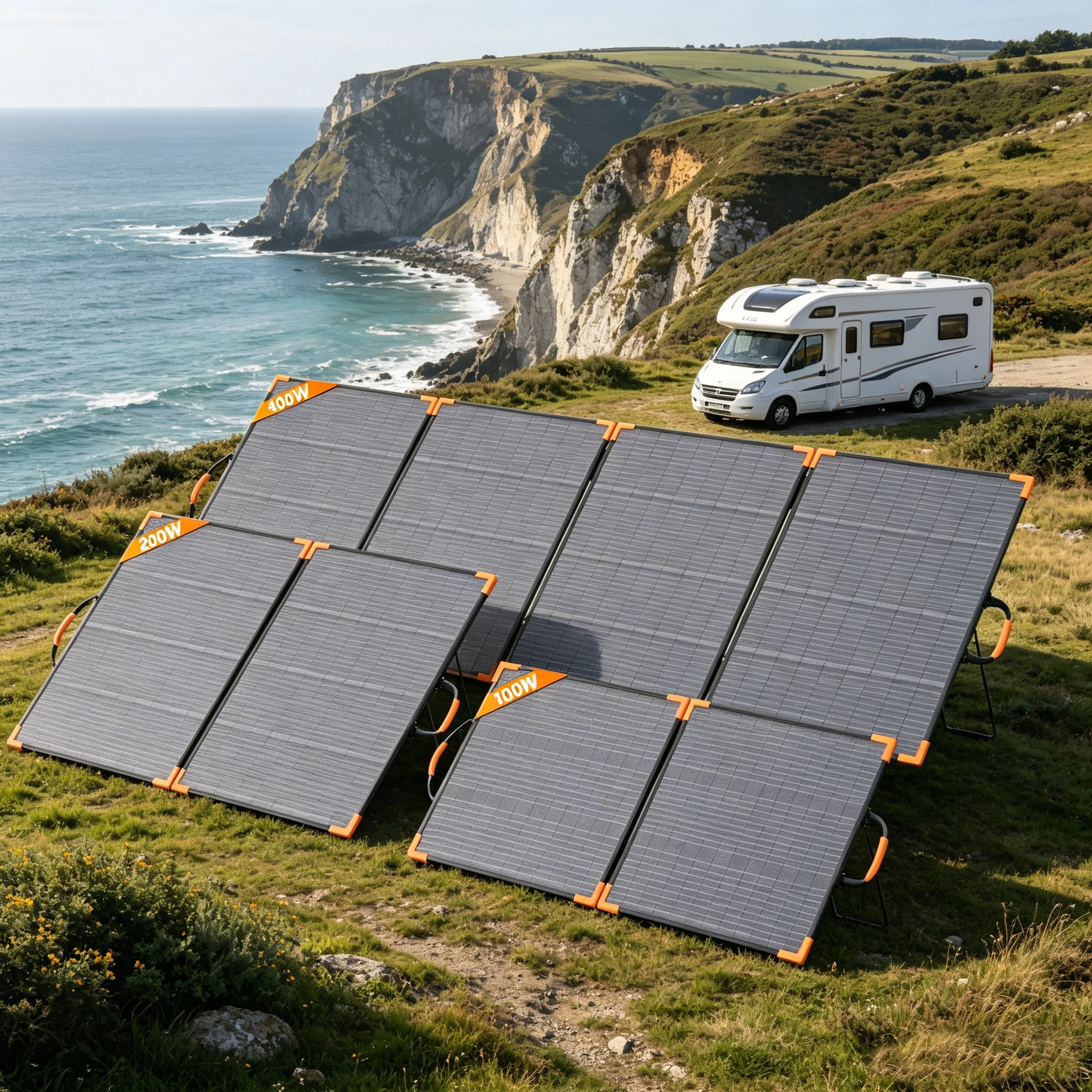 MHPOWOS 100W/200W/400W Tragbares Solarpanel Leichtes Solarladegerät Wasserdicht Faltbar mit Ständer & Tragegriffen für Generator