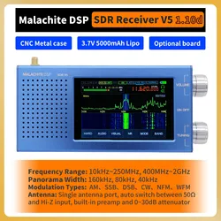 Malahiteam najnowszy 1.10d malachit DSP SDR odbiornik radiowy V5 z opcjonalną metalową obudową 5000mAh AM CW SSB NFM WFM