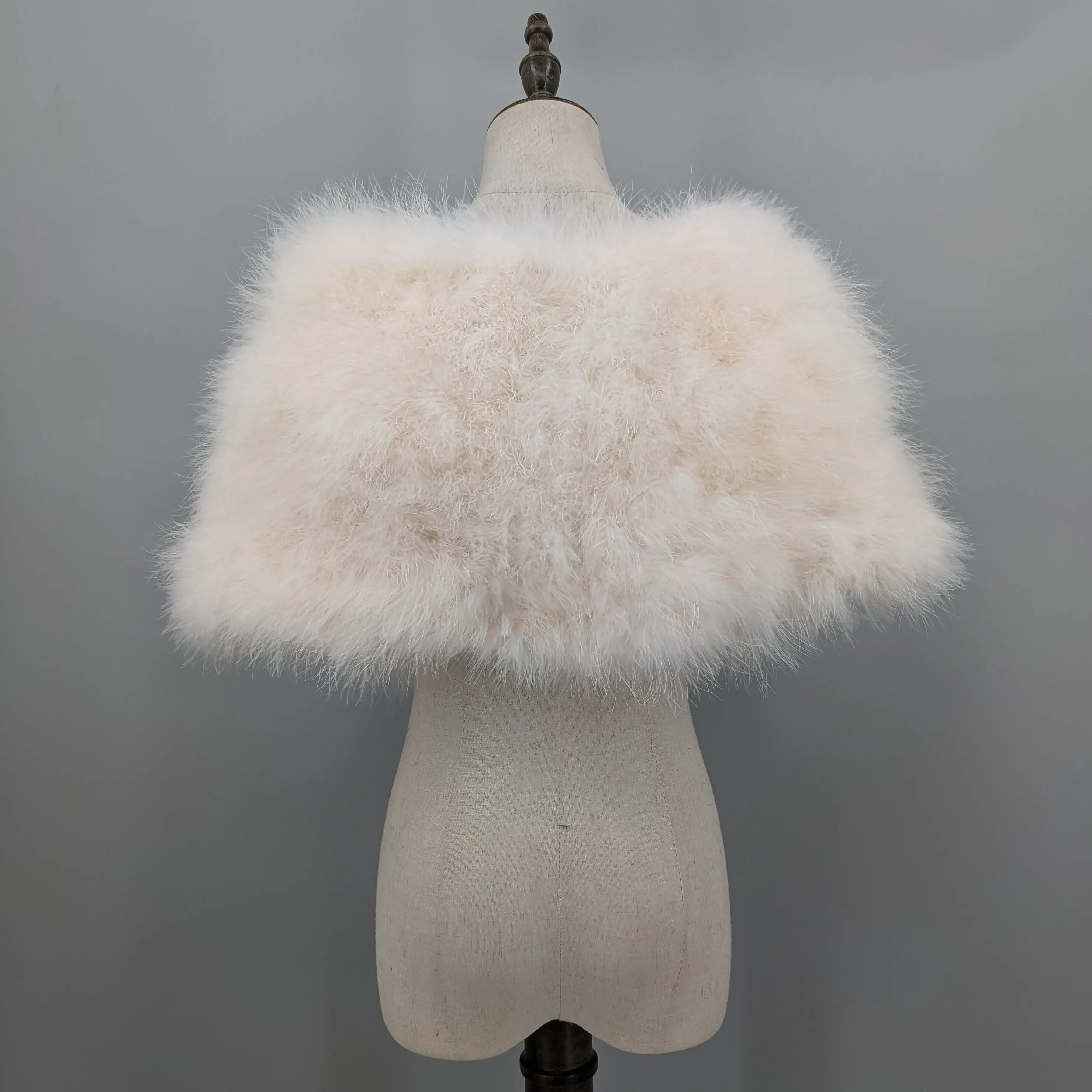 Women Beige Real Feather Shawl Fluffy Short Cape Wrap Wedding Evening Party Bridal Bolero Shoulder Cover 21A0939
