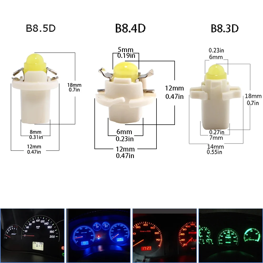 10pcs T5 B8.4D B8.3D B8.5D Led Bulbs COB Instrument Dashboard Side Indicator Lights LED Cluster Guage Light 12V Interior Light
