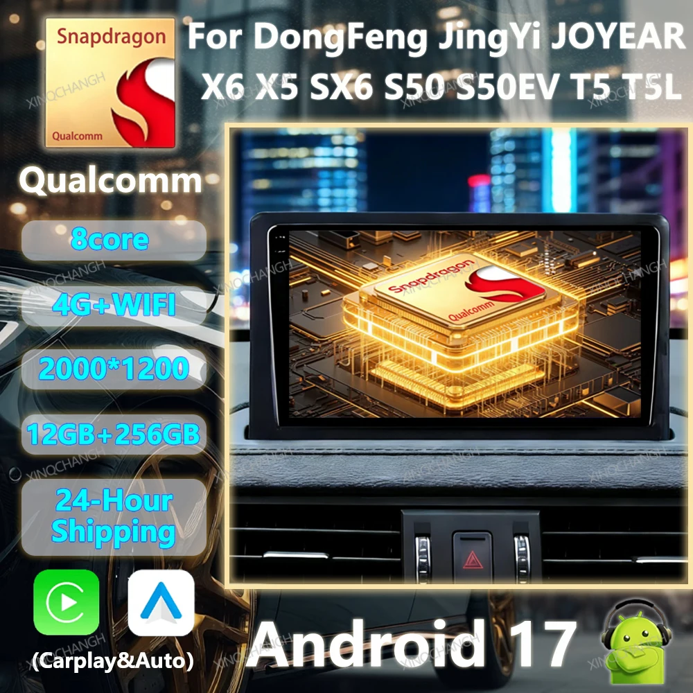 Android 17 Car Radio For DongFeng JingYi JOYEAR X6 X5 SX6 S50 S50EV T5 T5L BT Multimedia Stereo Video Player 4G LTE 5G WIFI QLED