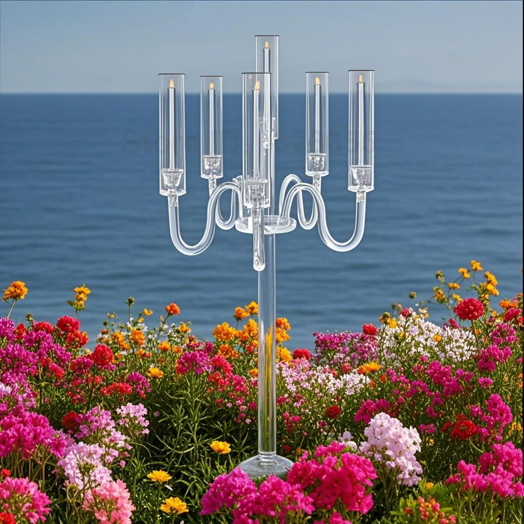 

Acrylic candle holder centerpiece,37.4-inch high 6-arm conical LED for acrylic s, wedding centerpiece decor