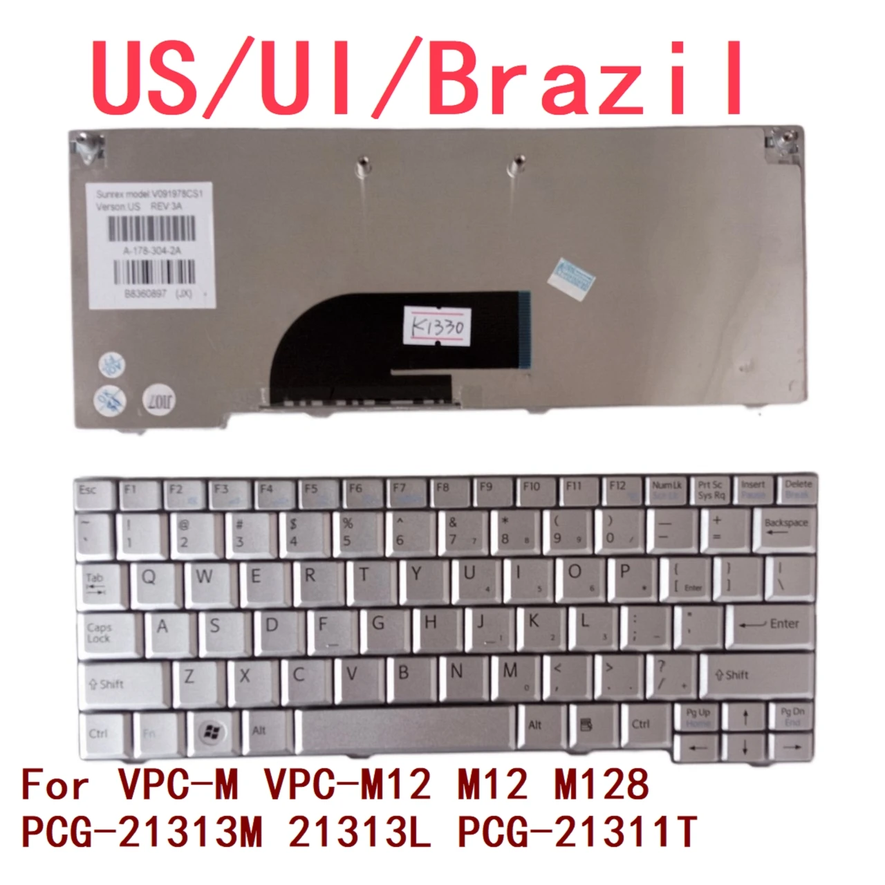 

New US UI Brazil Laptop Keyboard For Sony VPC-M VPC-M12 M12 M128 PCG-21313M 21313L PCG-21311T Notebook PC Replacement