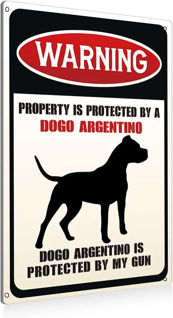 Funny Dog Warning Metal Tin Signs Wall Art Decor Property is Protected By a Dogo Argentino Sign for Home Decor Gifts to Indoor a