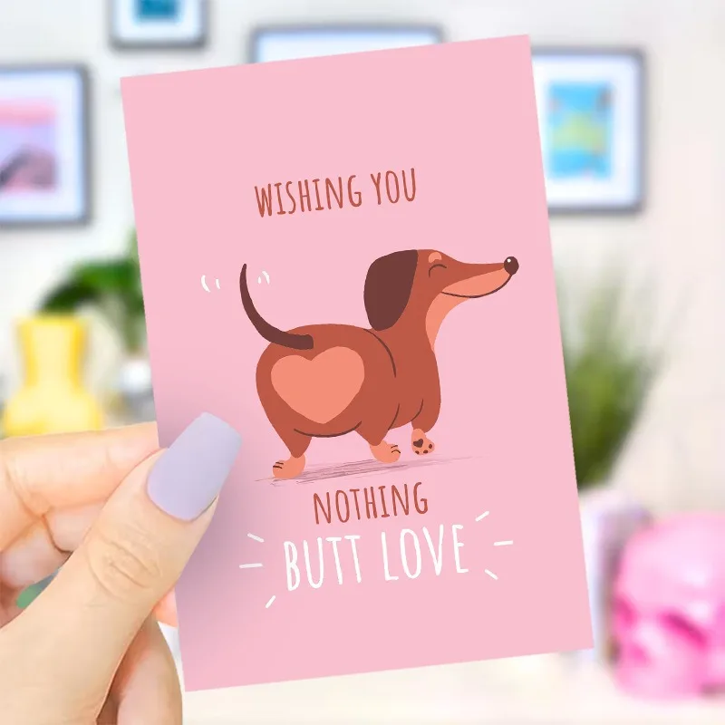 1pcs Fun Sausage Dog Greeting Card Valentine's Day Birthday with Envelope Funny Text Blessing Card Fun Gift Decorate Art Cards