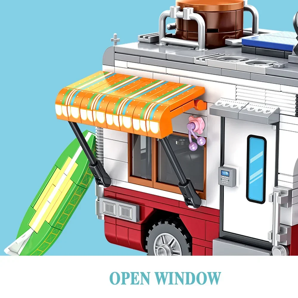 Moc técnico campista-van blocos de construção de iluminação led modelo tijolo para adolescentes e adultos natal/aniversários presente diy