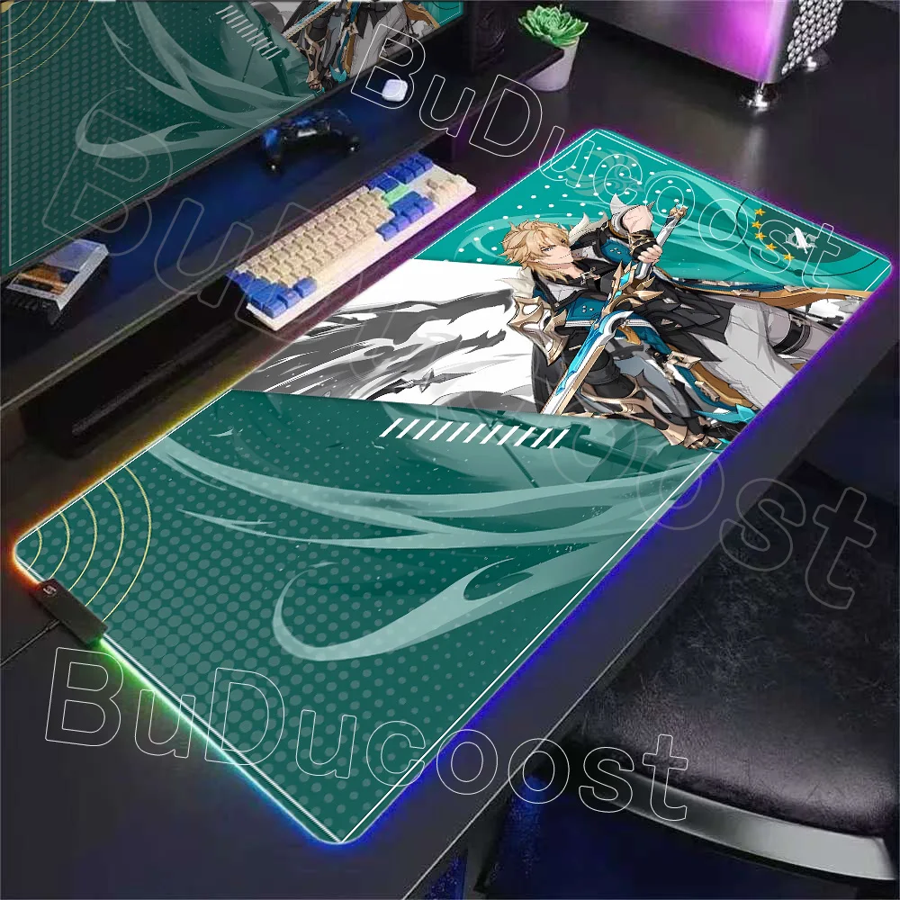 

Светящийся RGB коврик для мыши Genshin Impact Varka, коврик для мыши, игровые аксессуары для ноутбуков, большой коврик для мыши, настольный коврик, коврик для игровой клавиатуры