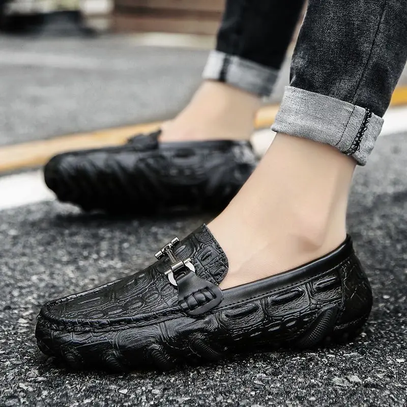 Men Casual Shoes Genuine Leather Crocodile Style Male Comfortable Shoe Loafers Men's Shoes Casual Slip on Simple Driving Shoes