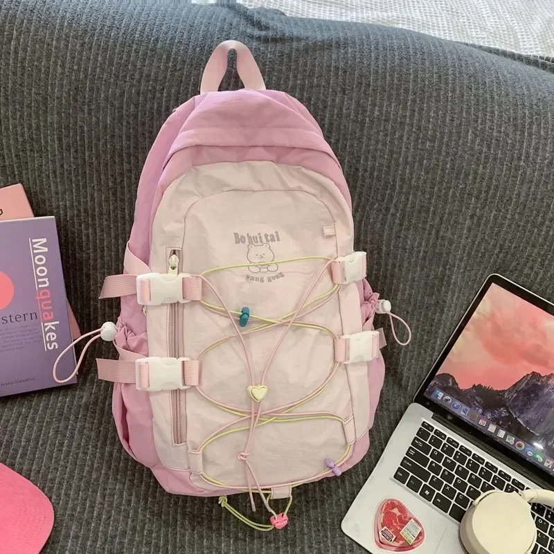 Mochila de viaje ligera con cordón para mujer, nueva mochila para estudiantes universitarios, 2024