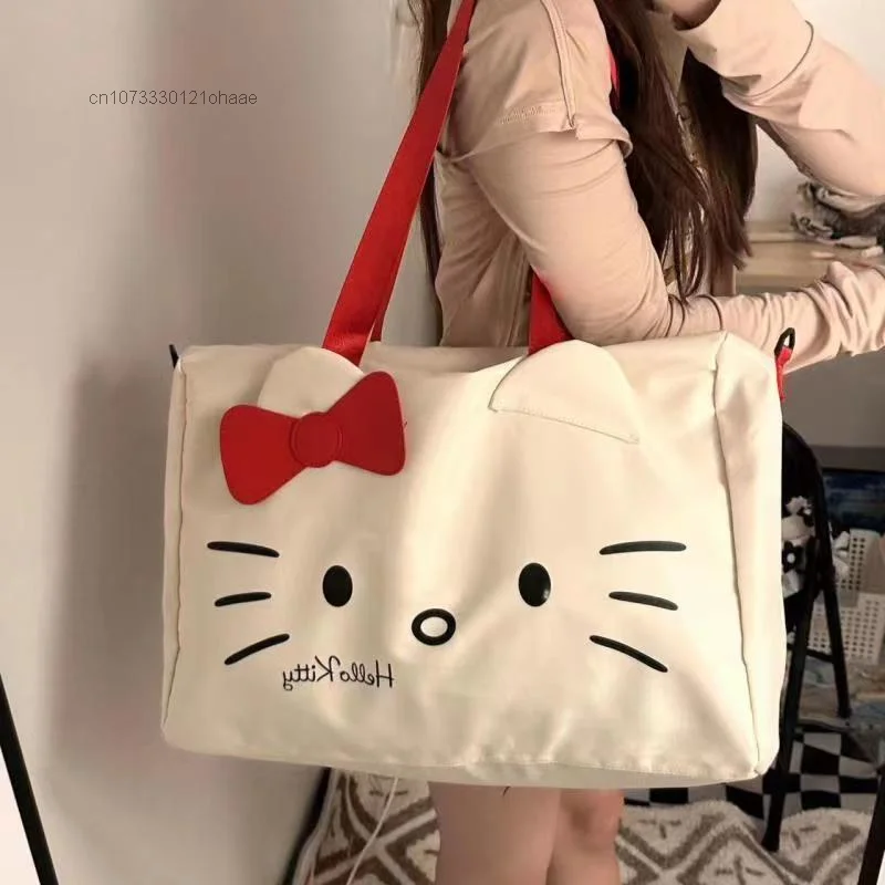 Sanurgente-Sac à main Hello Kitty pour femme, sac de voyage imprimé mignon, sac de rangement étudiant, mode coréenne, sac à bagages femme grande