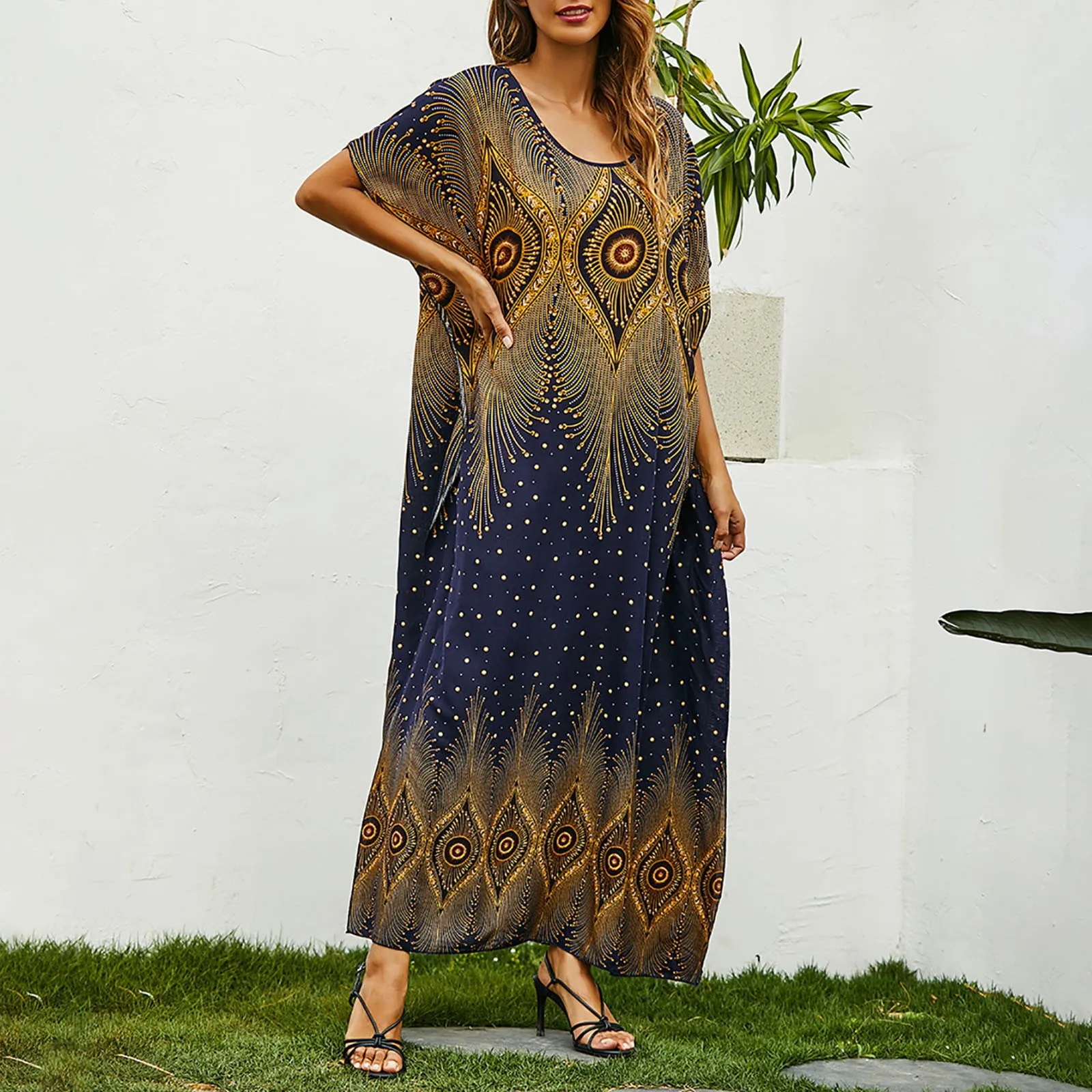 New Fashion Short Sleeve Dresses Floral Print Colorful Oversized Loose Maxi Islam Women Dress African Abaya Clothes 2024