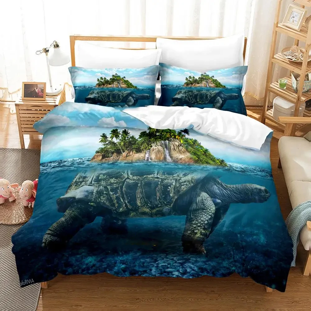 

3D Print World Turtles Turtle Island Bedding Set Duvet Cover Bed Set Quilt Cover Pillowcase Comforter king Queen Size Boys Adult