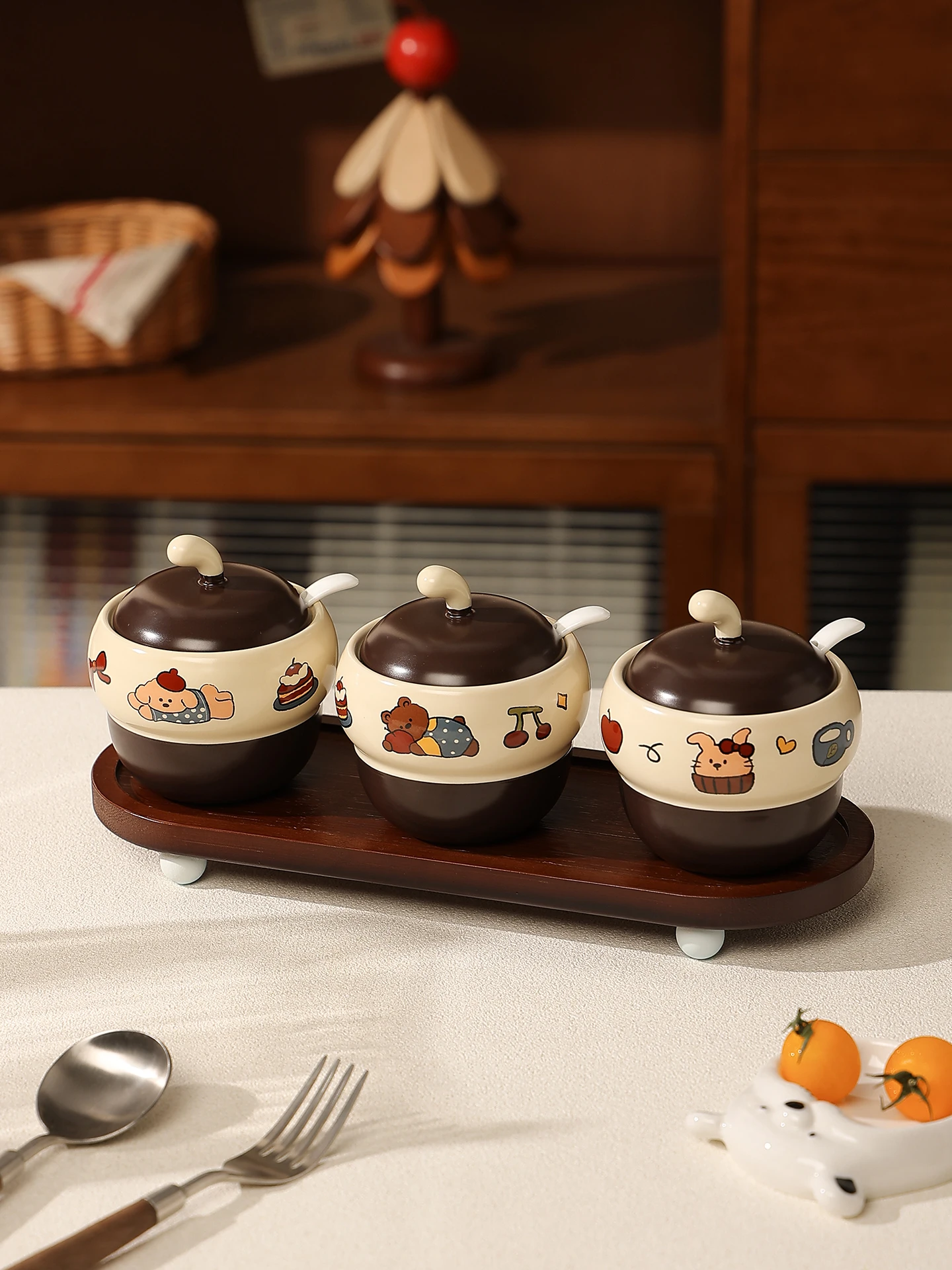 

Набор контейнеров для приправ Cerc с подносом, кухонный контейнер для хранения соли и усилителей вкуса, милый и стильный, для домашнего использования, цилиндрической формы