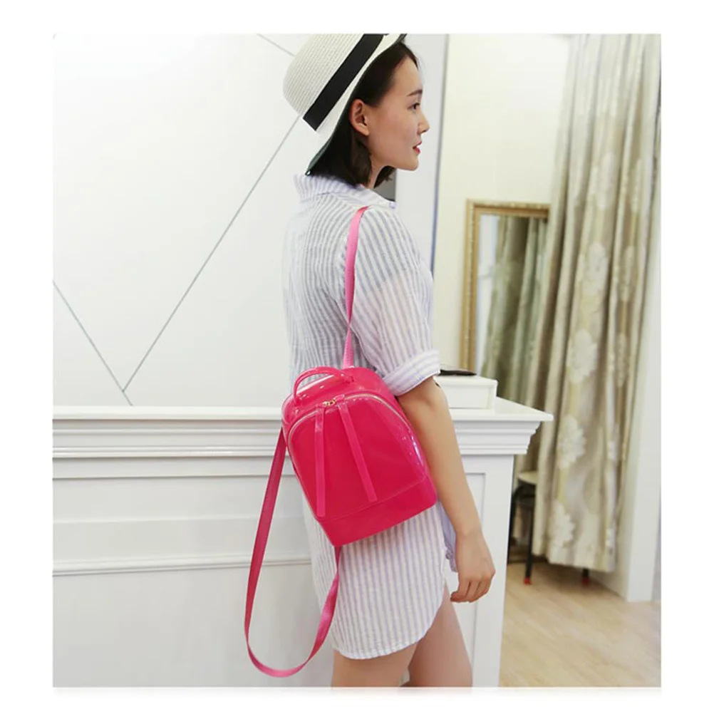 

Middle Size Candy Color Jelly Silicone Double Shoulder Backpack Rose Red Waterproof School Bag for Women Teenage Fashion