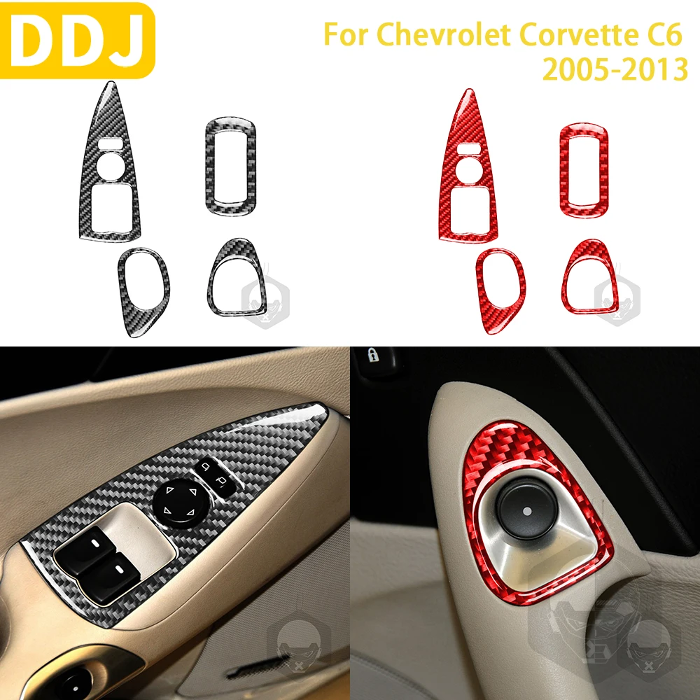 

For Chevrolet Corvette C6 2005-2013 Accessories Carbon Fiber Car Interior Window Lift Switch Panel Door Hanel Button Sticker