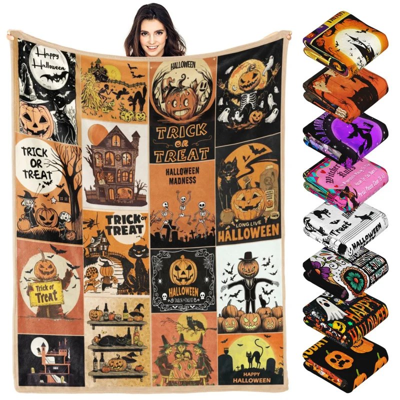 Halloween Throw Blanket Gifts for Adults Kids Pumpkin Soft Flannel Blankets for Bed Couch Decorative