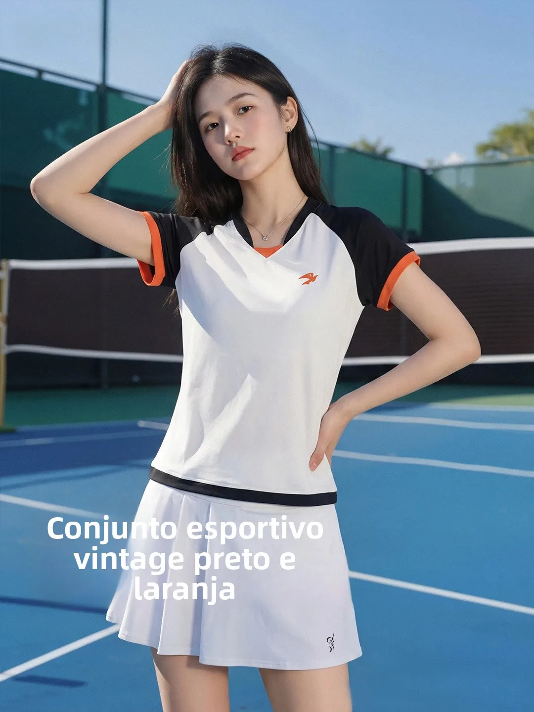 yusalt-black-orange-contrast-retro-sports-set-badminton-tennis-golf-short-sleeve-quick-dry-uniform-women's-sportswear