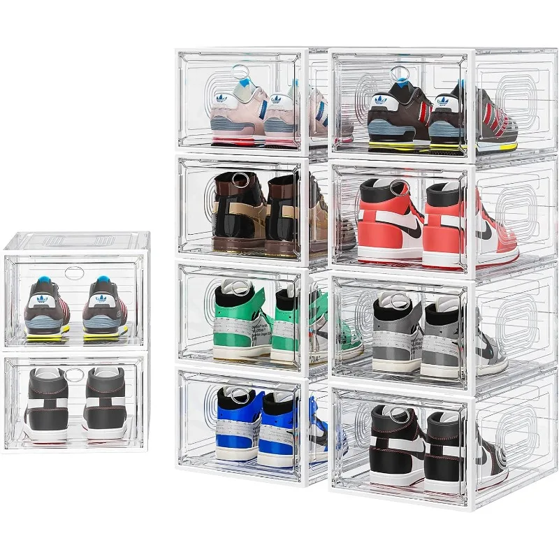 

10 Pack Shoe Organizer, Upgrade Sturdy Shoe Boxes Stackable Shoe Storage Containers with Magnetic Door, Thicken Sneaker Storage