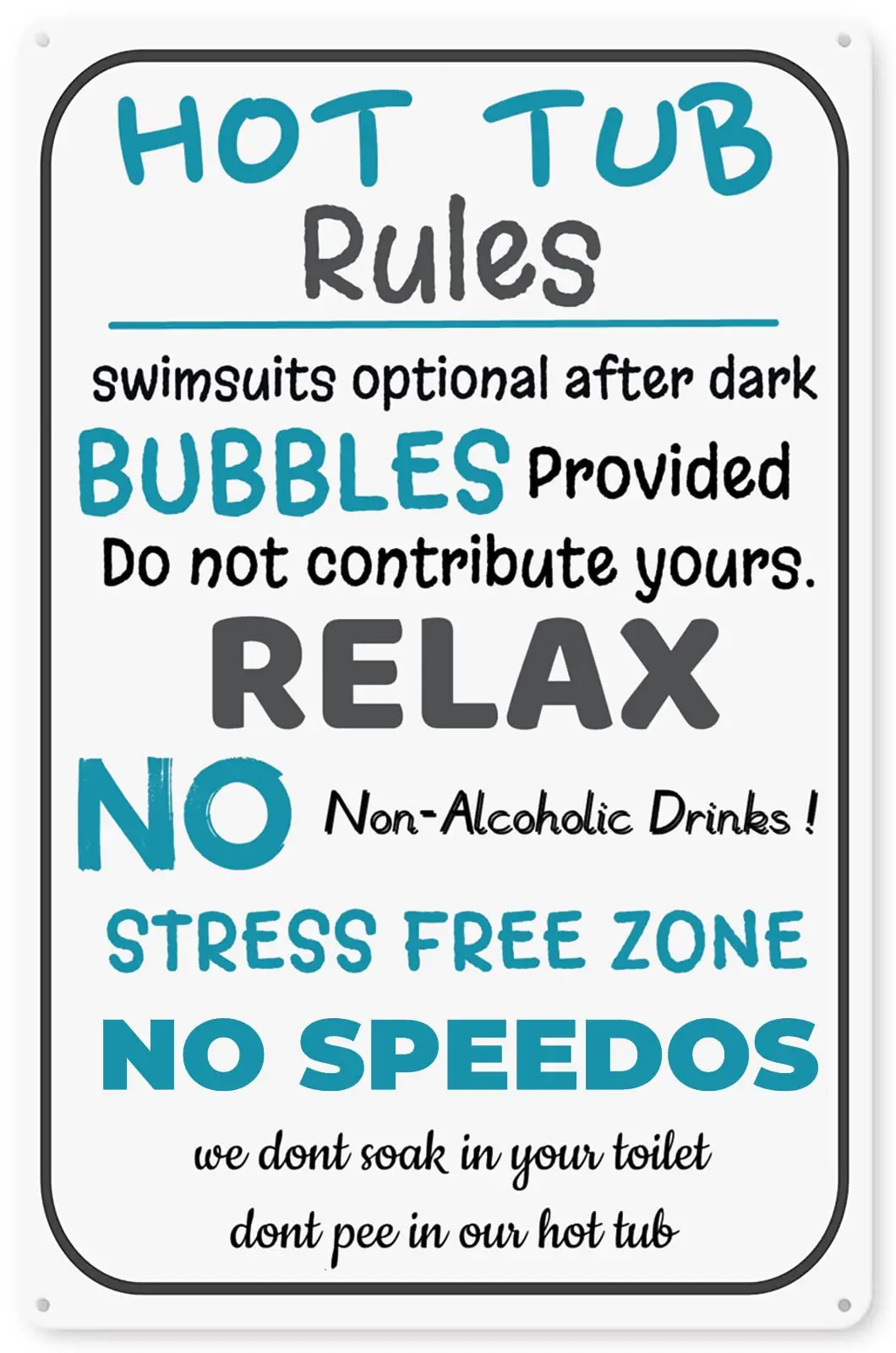 Bathroom Decorative Signs Hot Tub Rules Backyard Metal Pool Sign Wall Art Metal Sign 8x12 Inch - Hot Tub Rules