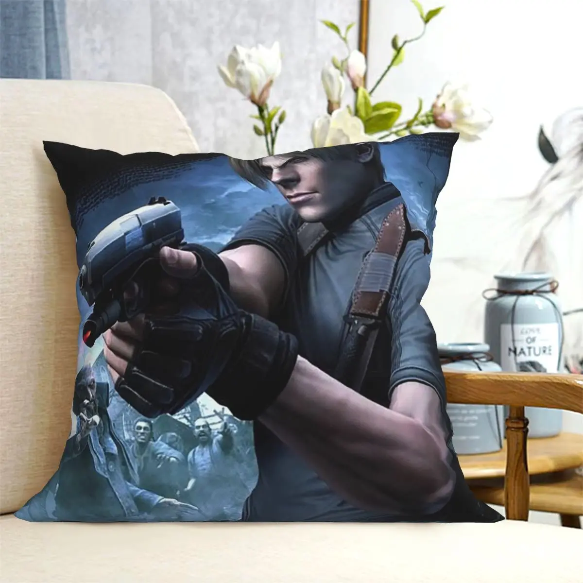 Resident Evils Leon Kennedy Game Square Pillowcase Cushion Cover Pillow Case Throw Pillow Cover for Home Sofa Living Room